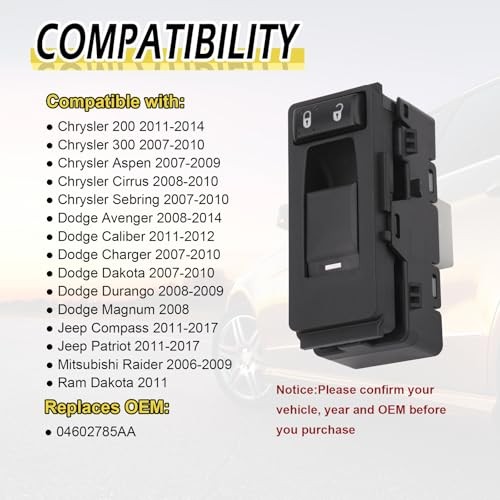 Window Switch Passenger Side Control Compatible with 2006-2017 Chrysler