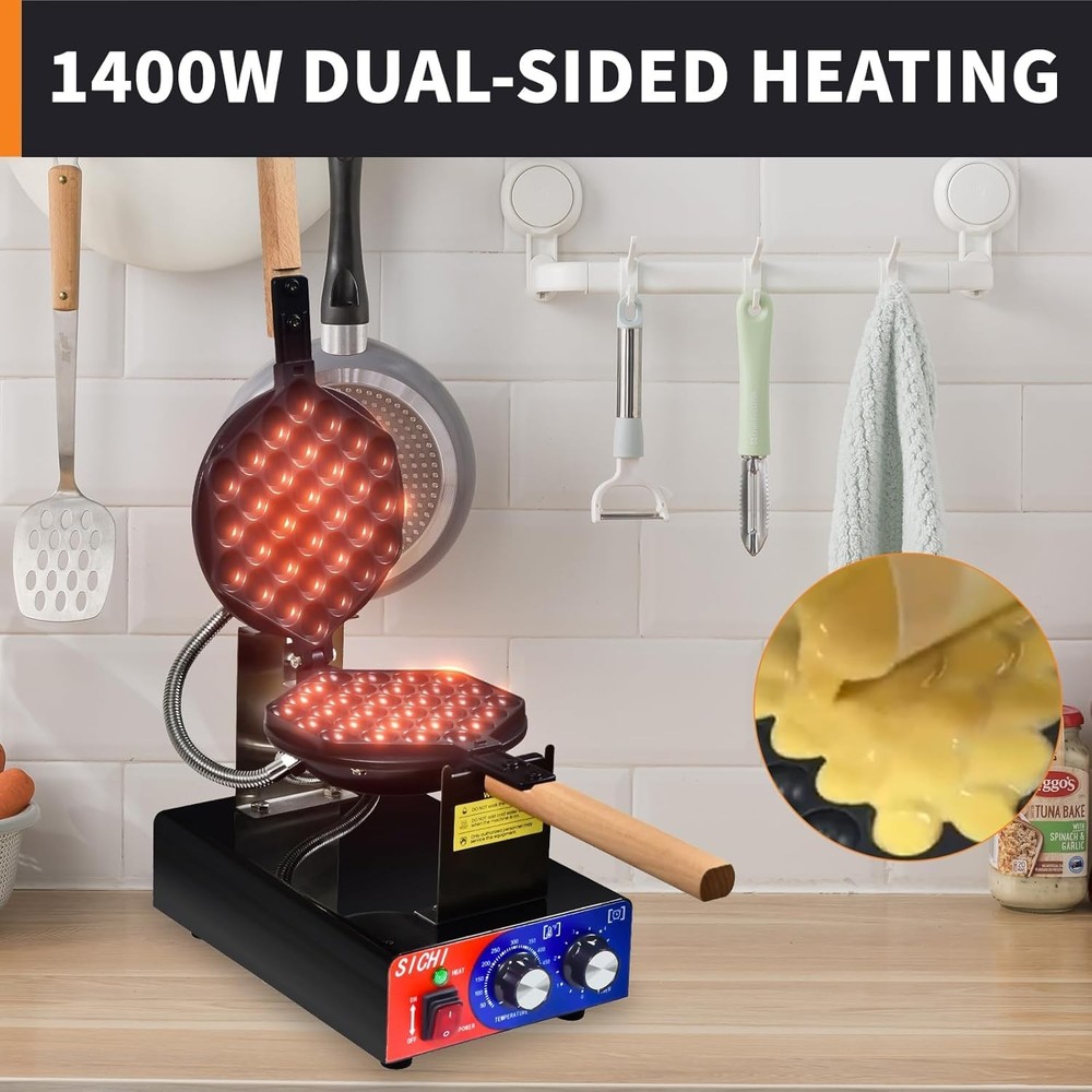 HTTSICHI Bubble Waffle Maker-Commercial Egg Waffle Maker w/Non-stick,Temperature