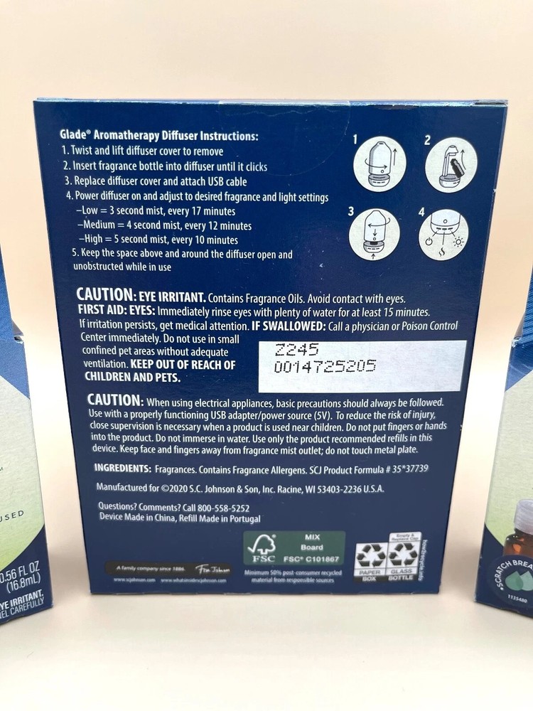 Glade Aromatherapy Lemongrass Mist Essential Oil Diffuser Kit W/ 2 Refills