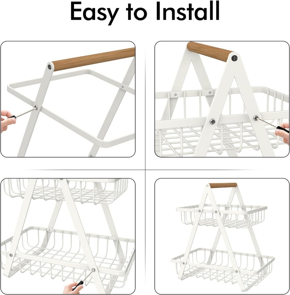 2 Tier Fruit Basket for Kitchen Metal Detachable Fruit Bowl Kitchen Counter