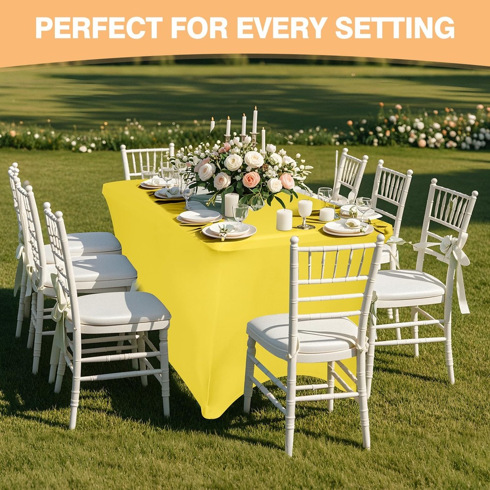 2 Pack 6 Feet Yellow Spandex Tablecloth for Rectangular Tables Fitted & Stret...