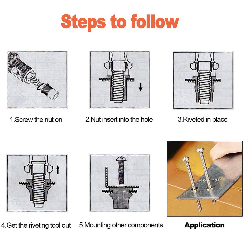 Rivet Nut Kit For Rivnut Setting Gun Nut Setter Tool Hand Blind Riveter 1450pcs