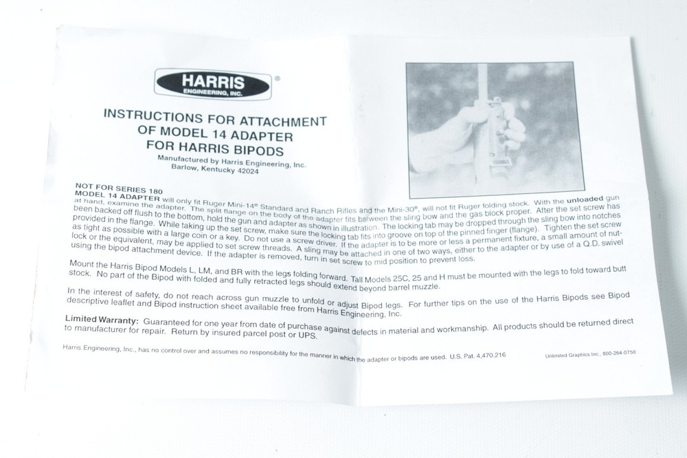 HARRIS ENGINEERING BIPOD ADAPTER # 14 FOR HARRIS BIPODS