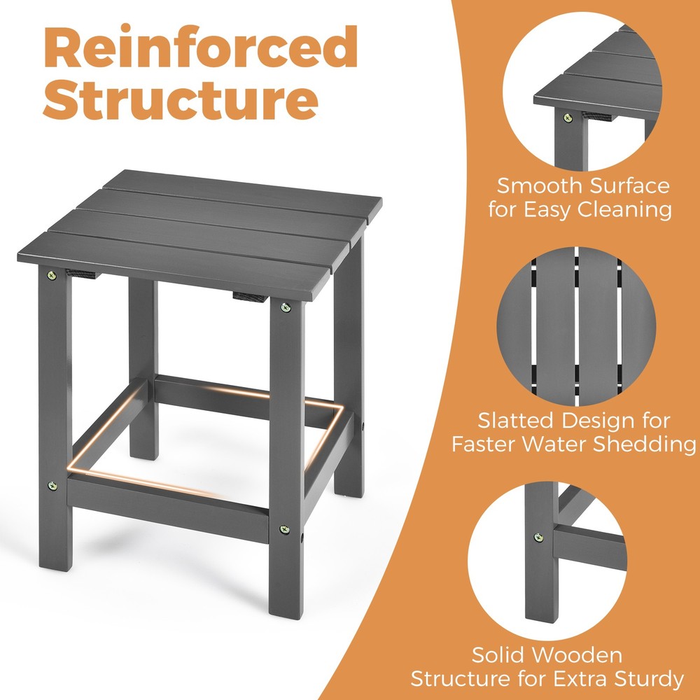 Patiojoy Patio 3PC Adirondack Chairs Side Table Set Solid Wood Garden Deck Grey