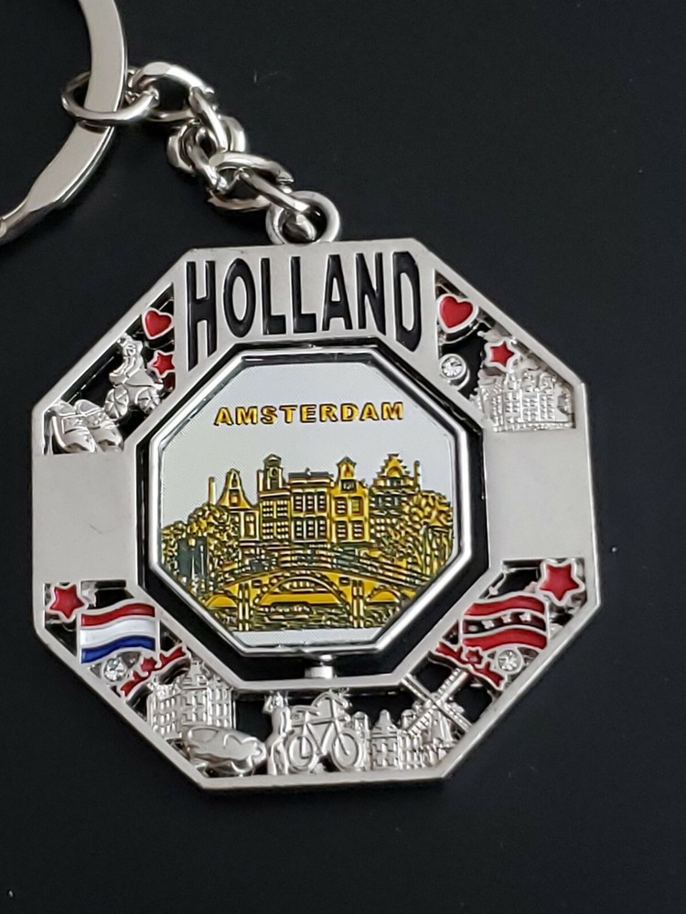 Holland Amsterdam Silver Tone Key Chain Spin