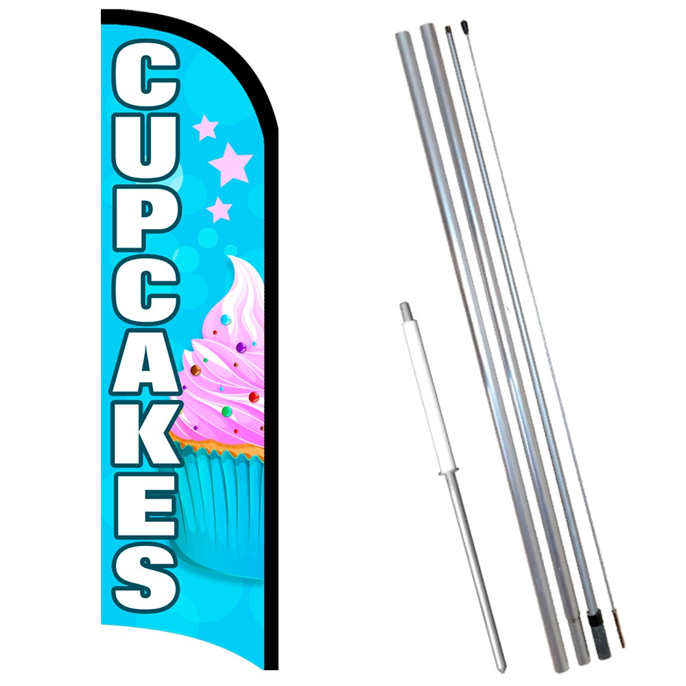 CUPCAKES Premium Windless Feather Flag Bundle (Complete Kit) OR Optional Replace