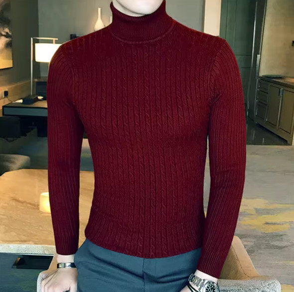 Winter Turtleneck Pullovers Warm Solid Color Men's Sweater Slim Pullover Men
