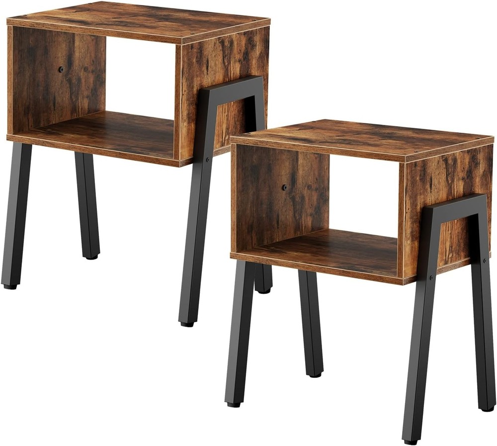HOOBRO Nightstands Set of 2, Stackable End Table, Side Rustic Brown