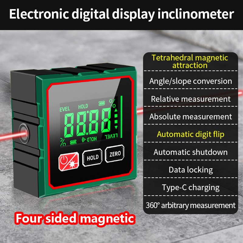 For Craft Projects Digital Angle Finder 4 Side Magnetic Gauge Precise Type-C