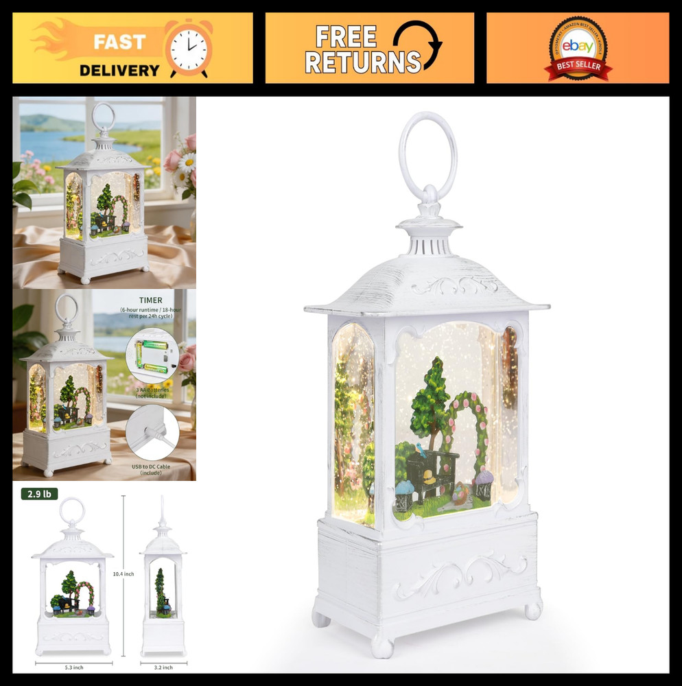 Spring Snow Globe Lantern - Light Up Glitter Water Globe, 6H Timer, USB & Batter
