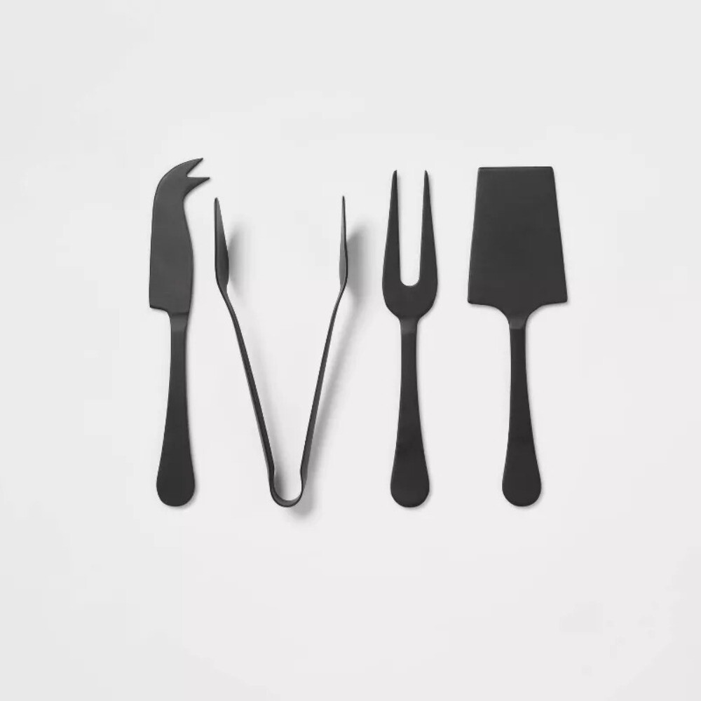 4pc Stainless Steel Cheese Knive Serving Set Black