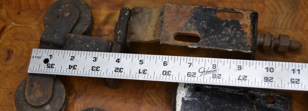 3 Antique McKinney Barn Door Trolley Rollers Double-Wheel Hardware Rusty As-Is