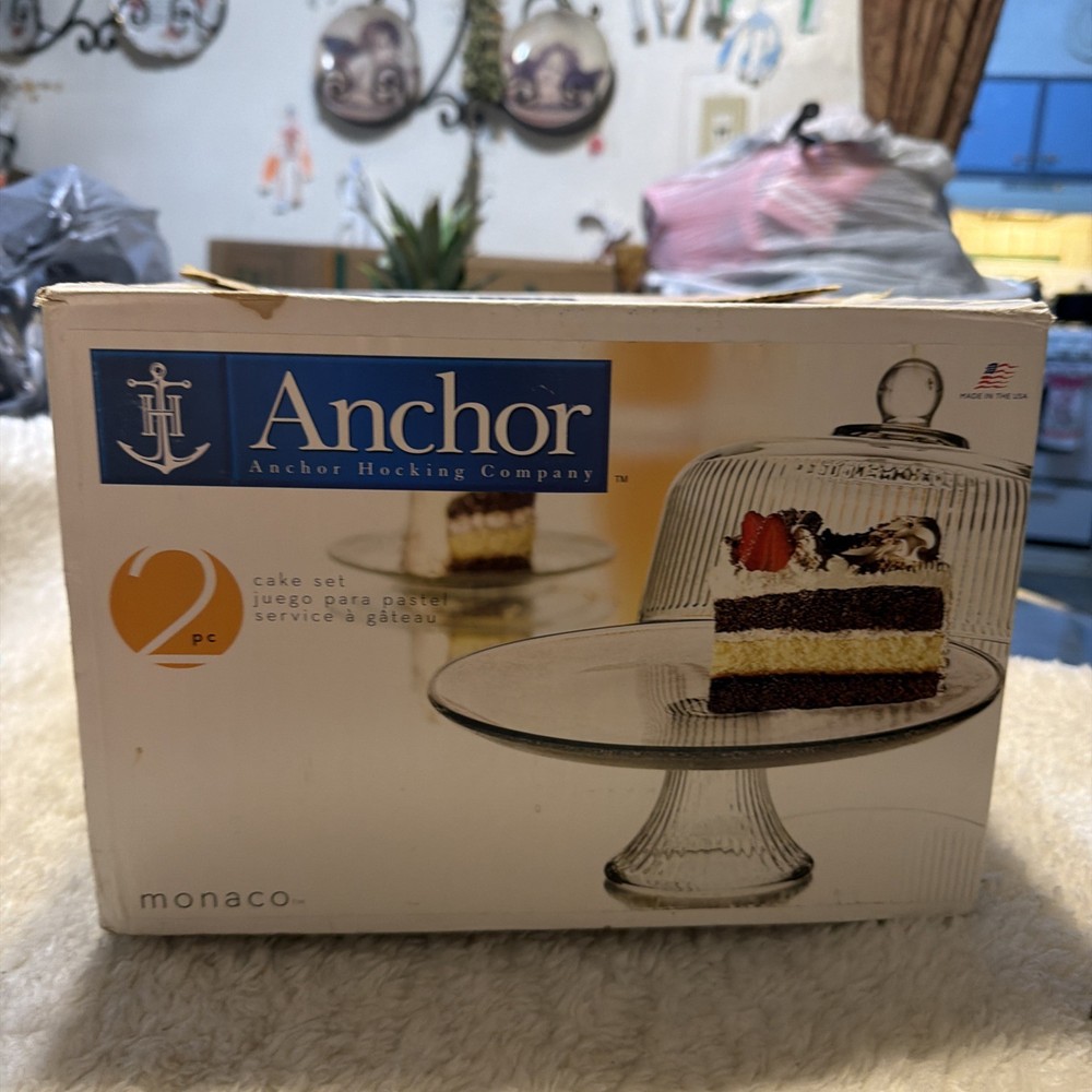 Anchor Hocking 2 Piece Cake Set Glass Dome & Stand