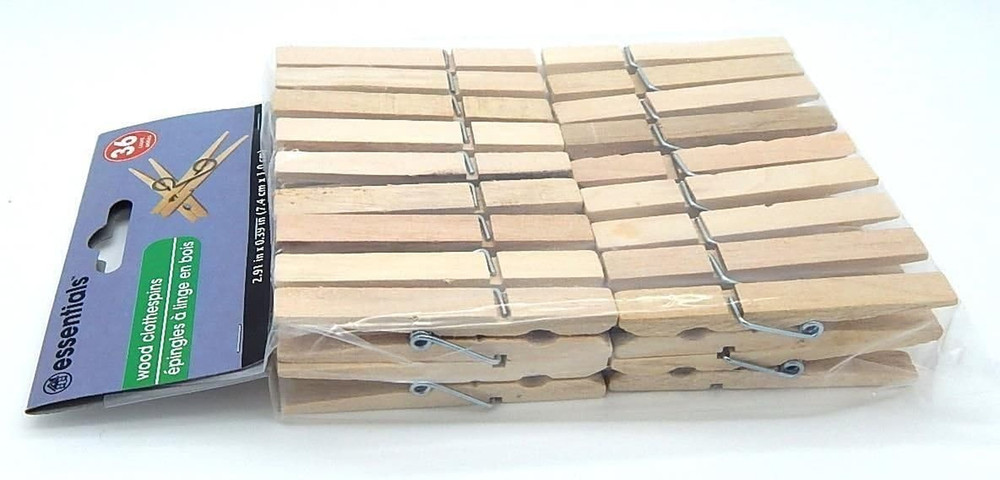 36 Count Wood Clothespins with Spring