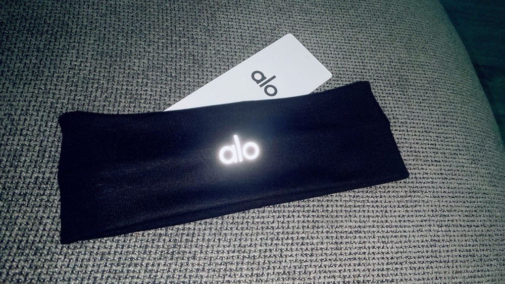 Alo Black Stretch Logo Headband One Size Polyester/Spandex Solid Activewear