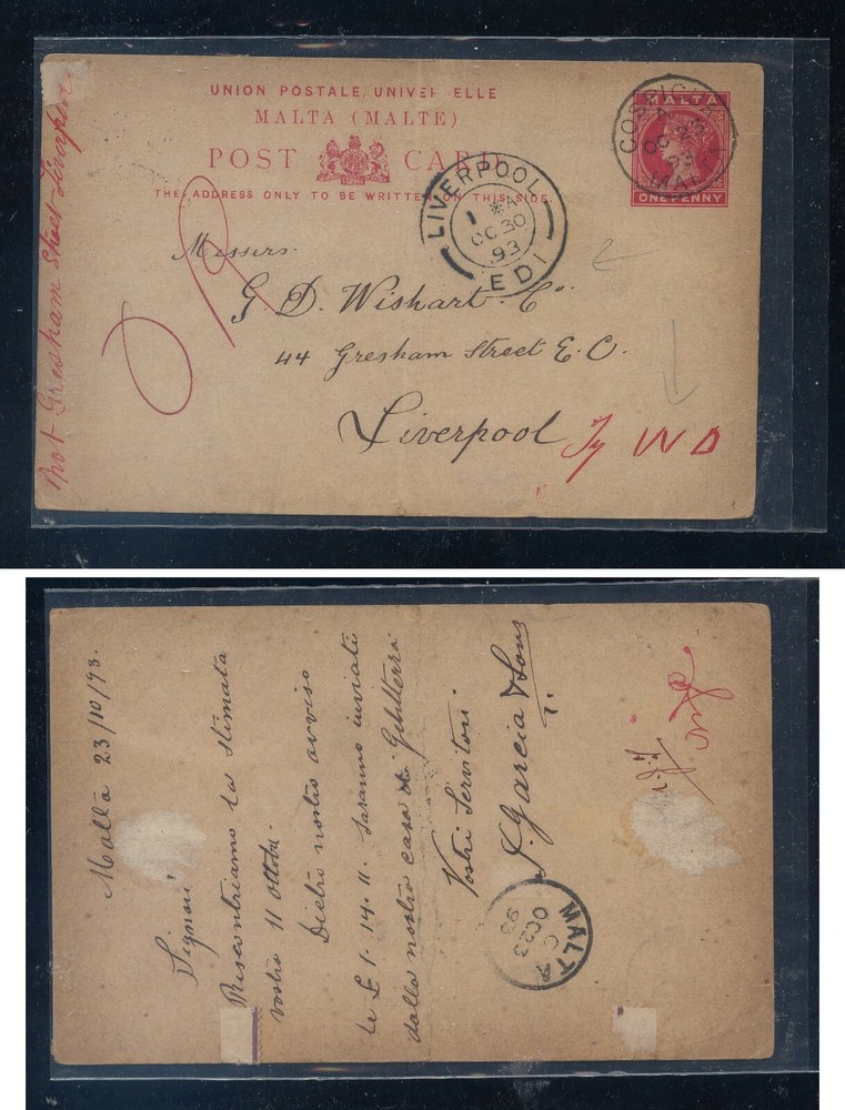 Malta  postal  card  1893  to  England