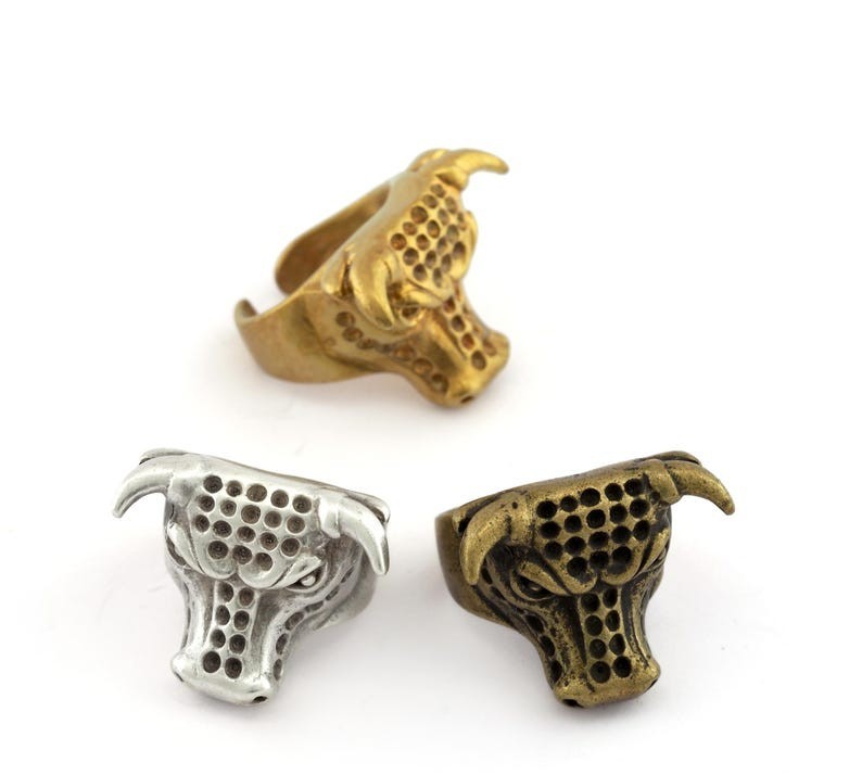 Bull Head Adjustable Ring Raw Brass or Plated (8US ) 963