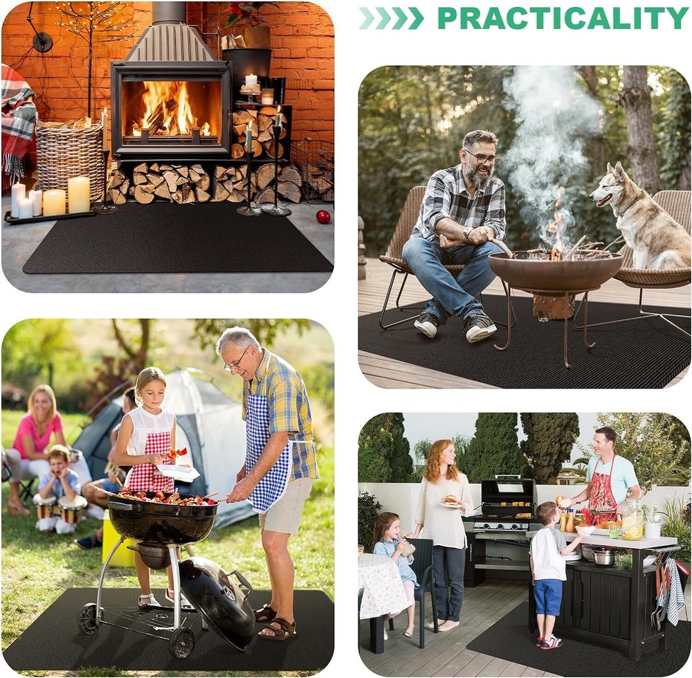 Under Grill Mats Foldable Fireproof Deck Patio Protector Mat High-temperature Re