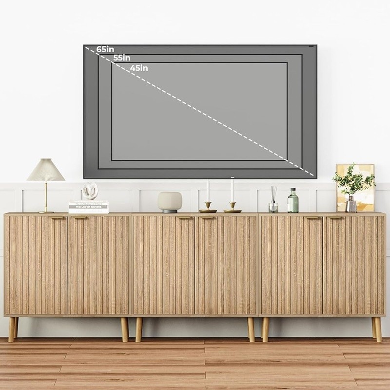 Fluted Storage Cabinet Adjustable Shelves Multifunctional Buffet Sideboard Home