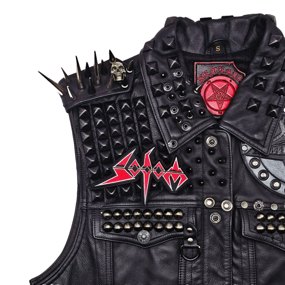 SODOM RED AND WHITE LOGO (shaped border) EMBROIDERED PATCH