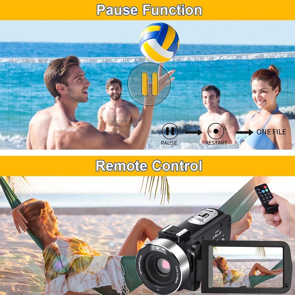 IR Night Vision Camcorder - 1080P Full HD, Remote Control & Time-Lapse Features
