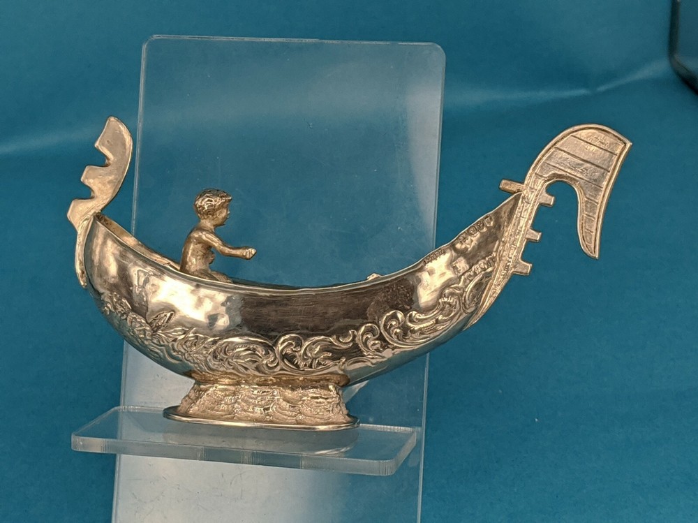 1899 Victorian dutch silver miniature gondala type boat