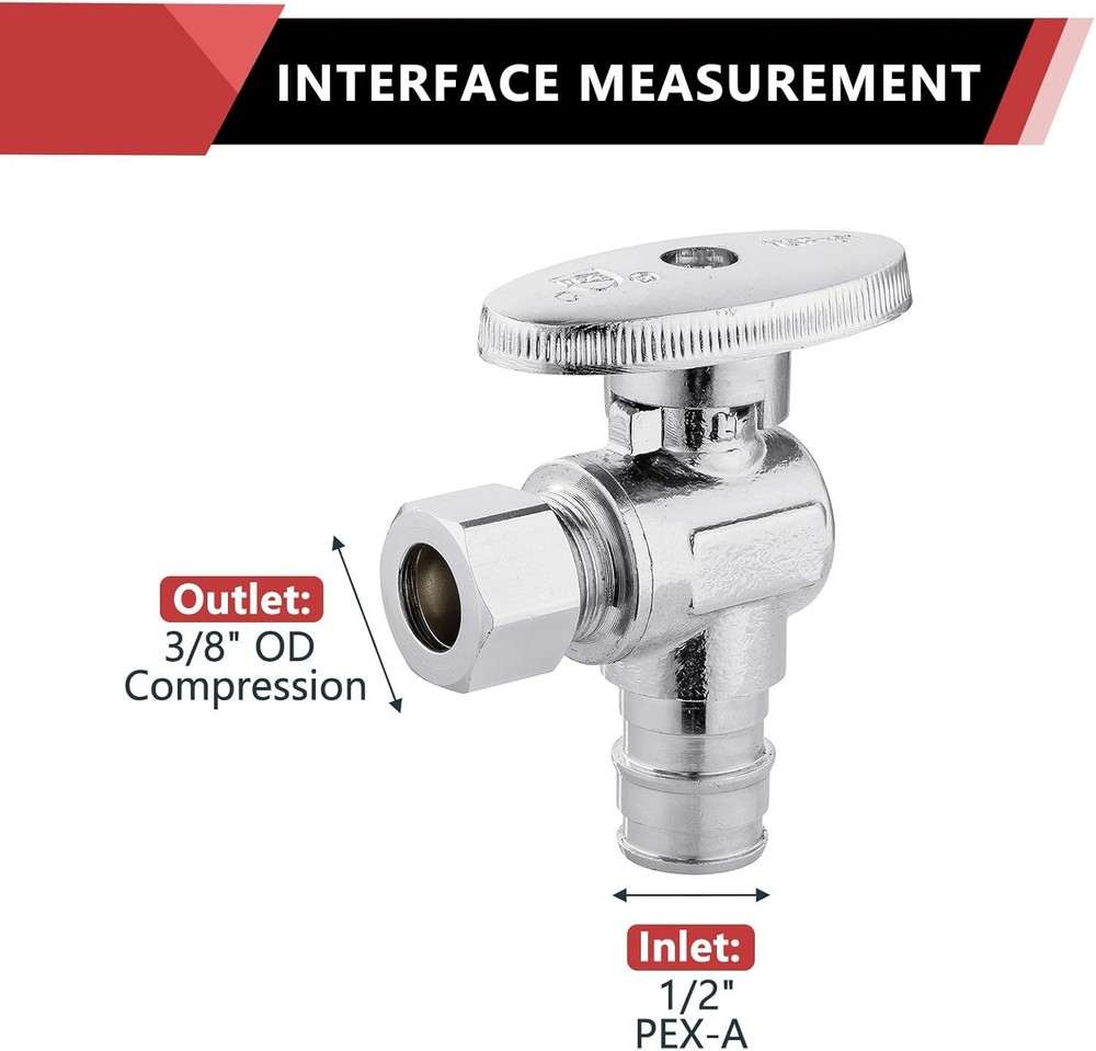 Stop Angle Valve Pex-A Inlet, 1/4 Turn,3/8" OD Compression X