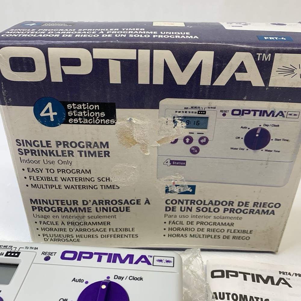 Optima 4 Station Single Program Sprinkler Timer Garden Watering Controller PRT-4