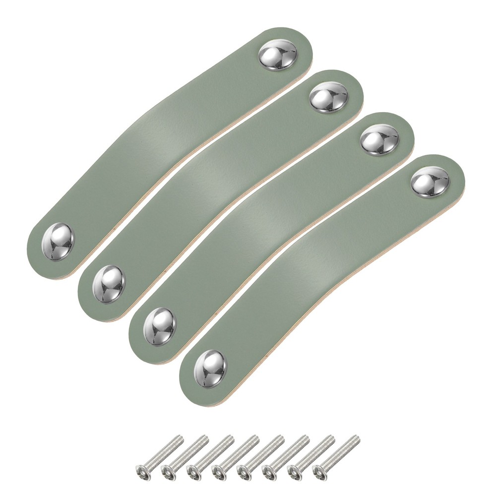 4 Packs Leather Drawer Pulls Double Hole Knobs, Blue/Silver(Hole Spacing:96mm)