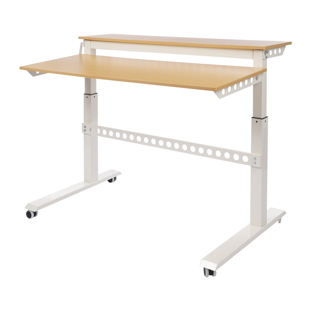 2-tier Standing Desk Adjustable Rolling Compiter Desk With Crank Handle