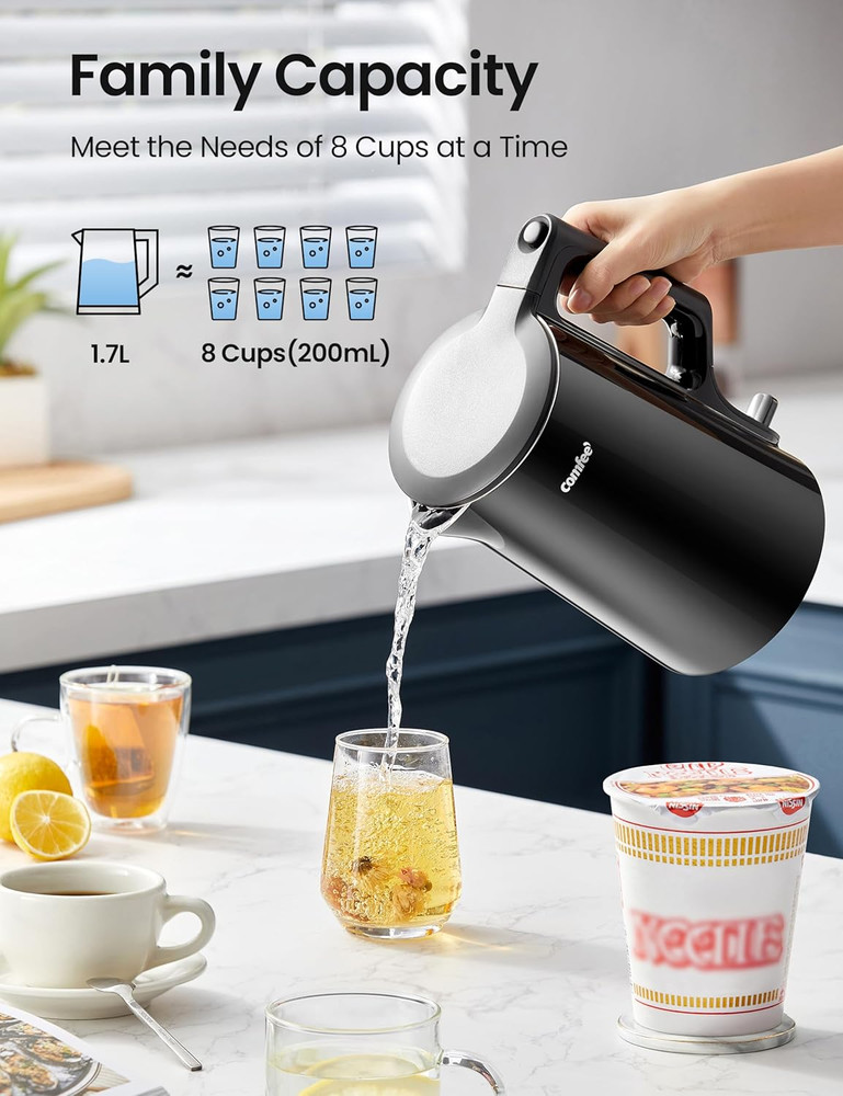 1.7L Double Wall Electric Tea Kettle and Kettle Water Boiler, 100% Stainless Ste