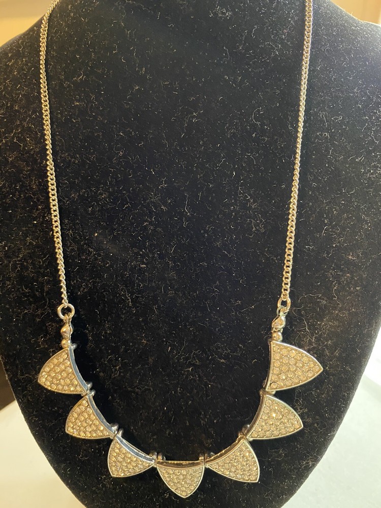 5.19 Vintage necklace, silver tone, triangular inserts, rhinestones