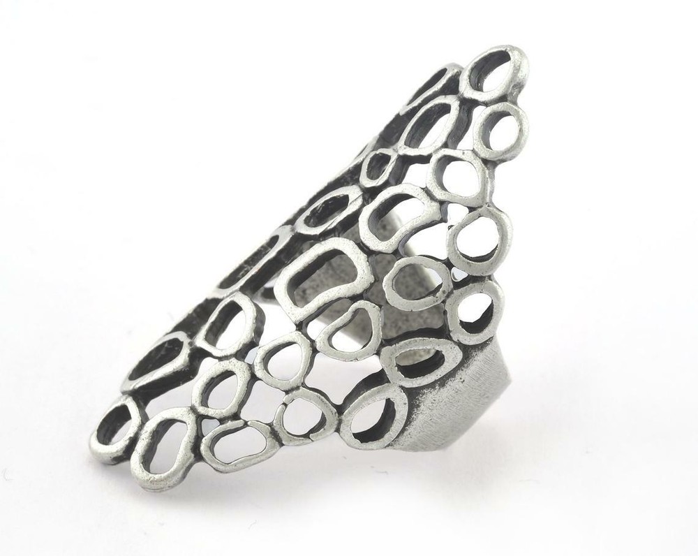 Circles Ring Adjustable Ring 46mm Antique Silver Plated brass 8US