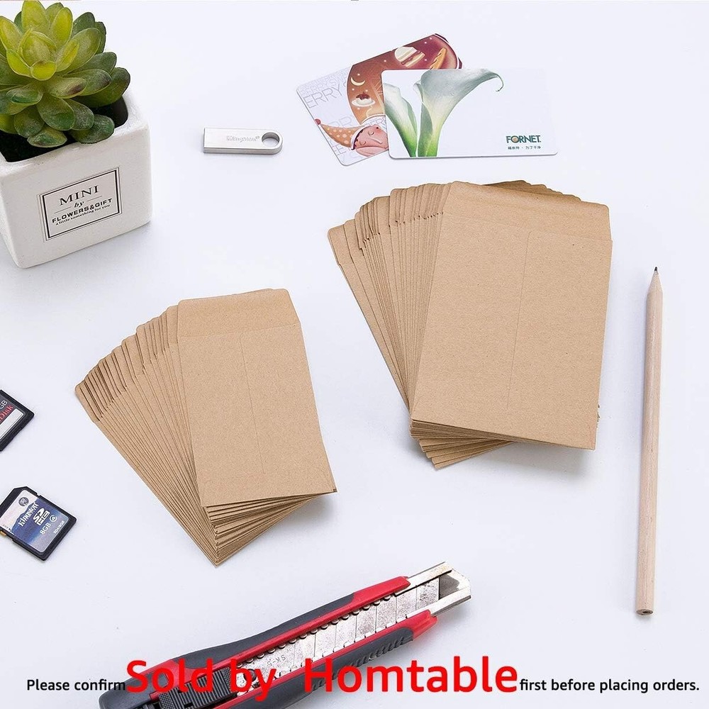 100 Pack Small Coin Envelopes Self-Adhesive Kraft Paper Seed Envelopes Mini P...