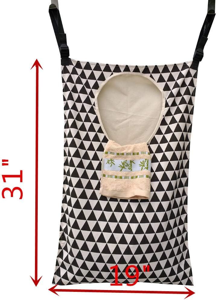 Adjustable Space Saving Door Hanging Laundry Hamper Bag with White and Black
