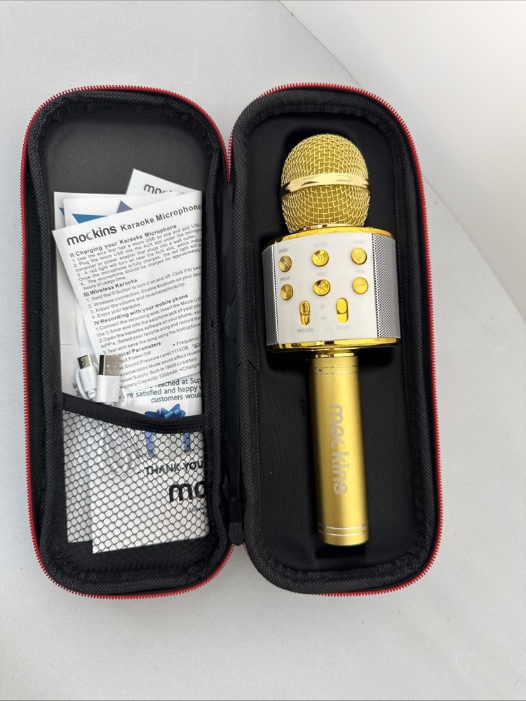 Mockins Wireless Microphone and Speaker Karaoke Gold Bluetooth with Case