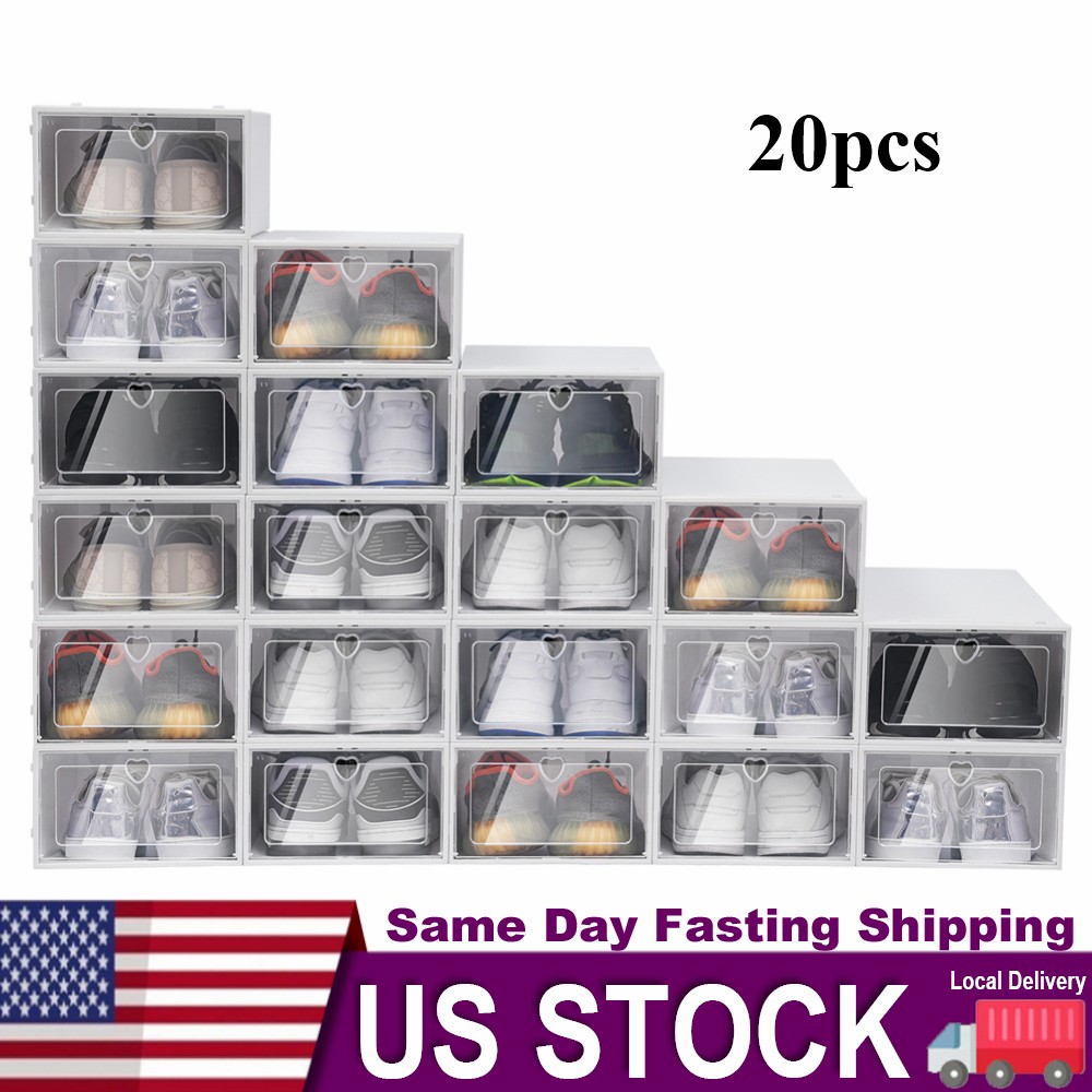 20 Pcs Foldable Shoe Storage Box Case Sneaker Container Stackable Organizer NEW