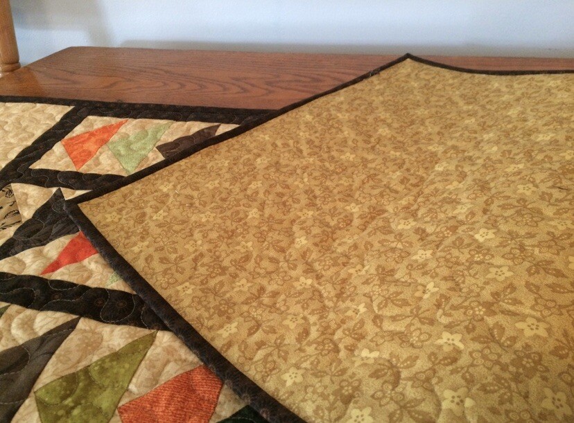 Fall Table Runner, Pumpkins and Flying Geese Autumn Table Decor 16” x 39”