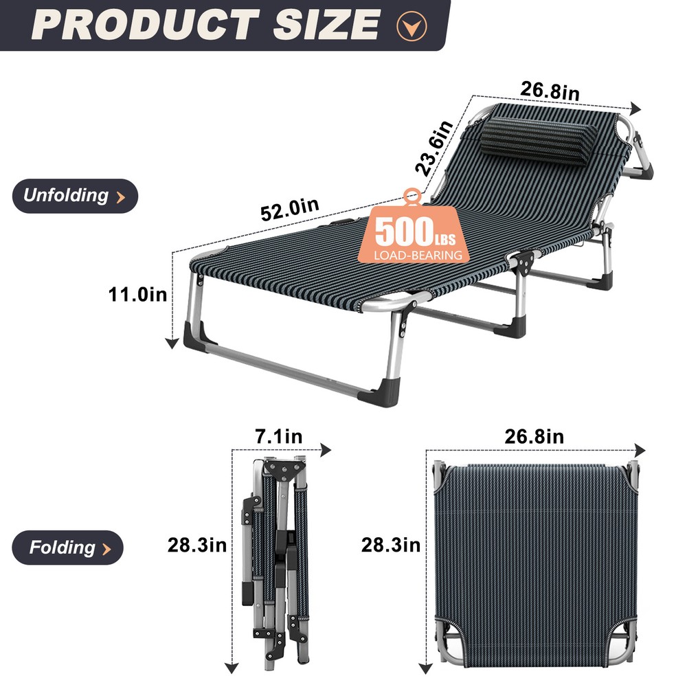 Adults Heavy Duty Folding Camping Cot Portable 4-Fold Adjustable Folding Cot&Mat