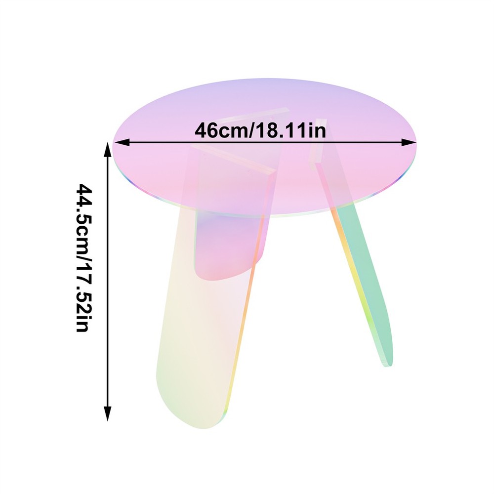 Round Iridescent Rainbow Coffee Table Acrylic Sofa Side End Table Triangle Legs