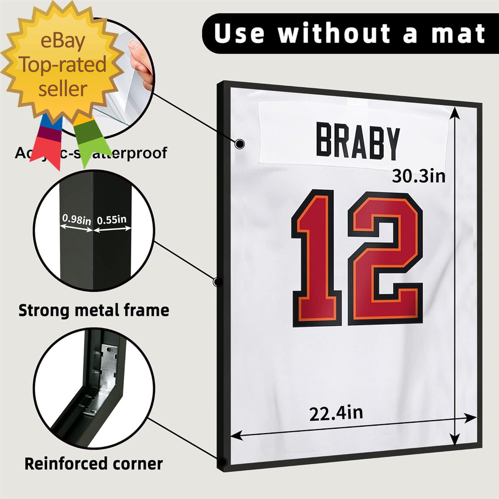 24X32 Aluminum Shadow Box Jersey Frame 1 Pack Black Large Jersey Frame