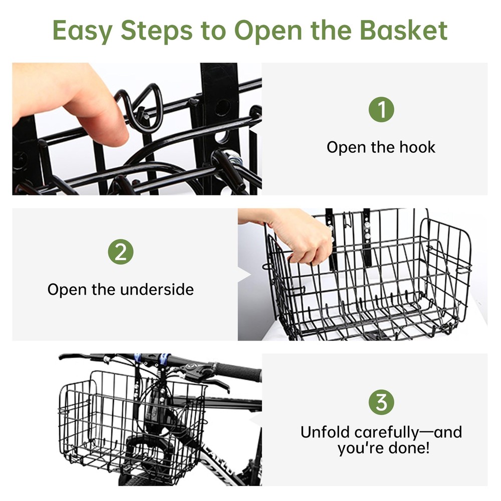 Adjustable Foldable Front/Rear Bike Basket, Metal Wire