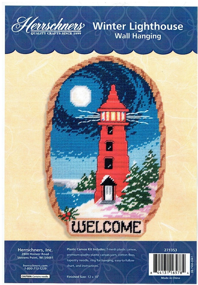 WINTER LIGHTHOUSE  WALL HANGING 7ct  plastic canvas PATTERN  (#TF0644)