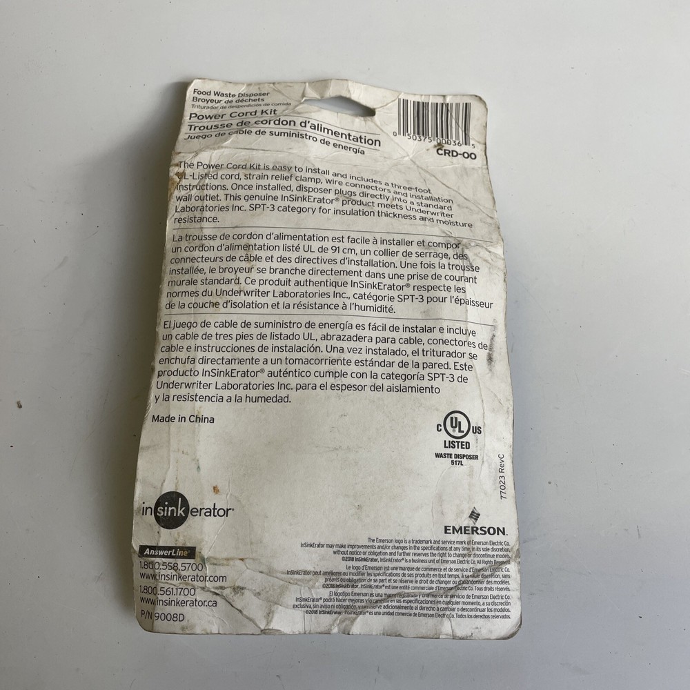 InSinkErator CRD-00 Power Cord Kit for InSinkErator Badger Evolution Emerson