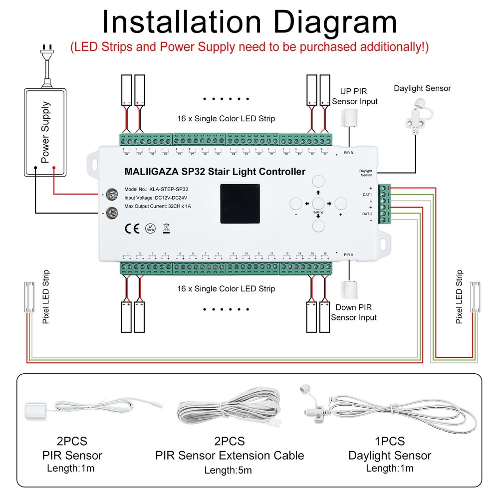 Motion Sensor LED Stair Controller, 32 Channel PIR Dynamic...