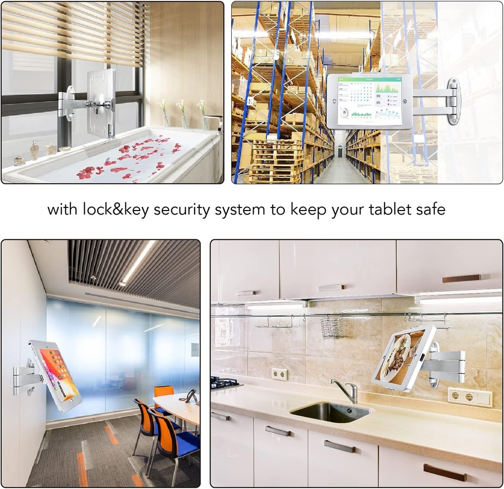 iPad 10.2 Wall Mount Bracket, Foldable Swivel Arm, Multi-Angle