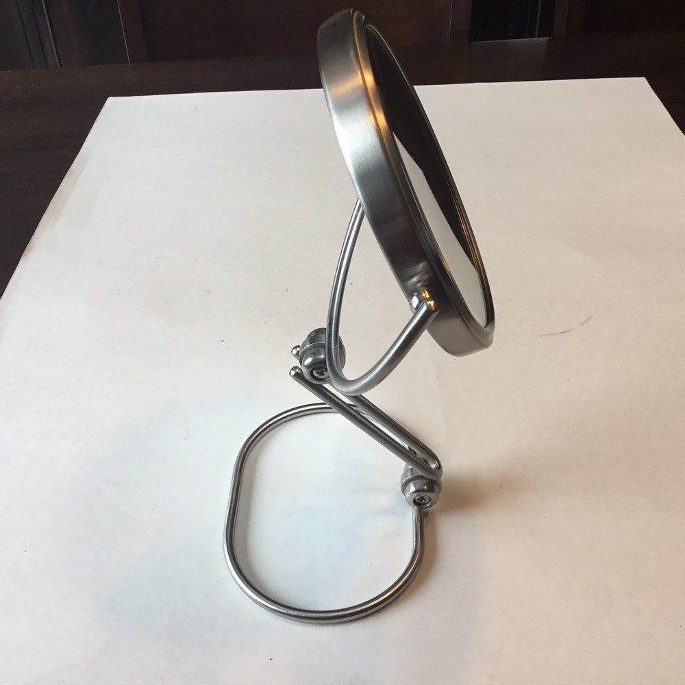 Adjustable Table Top Make Up Mirror Brushed Metal Tilts.