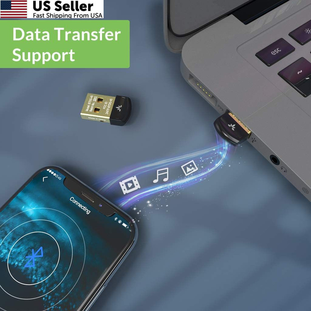 Avantree DG45 USB Bluetooth Adapter Dongle for PC, Computer, Desktop & Black