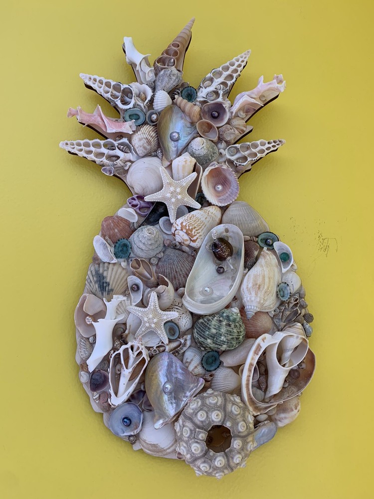 Large Pineapple Made From Seashells Wall Art 17”x10” New