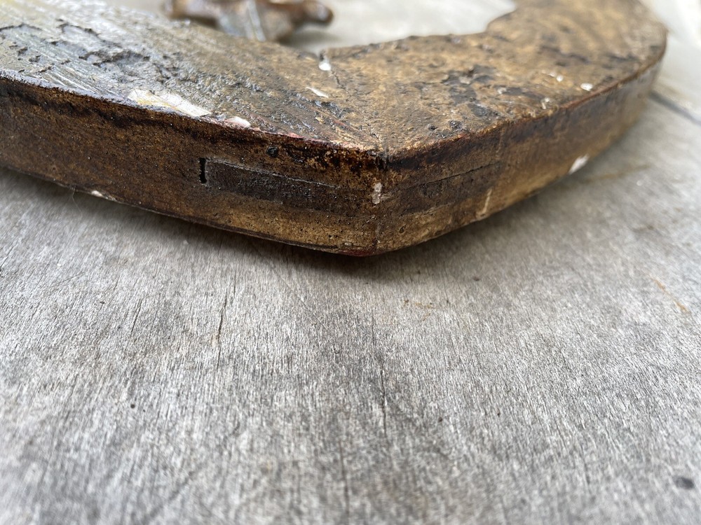 Antique Wood Church Window Frame Iron Scrollwork